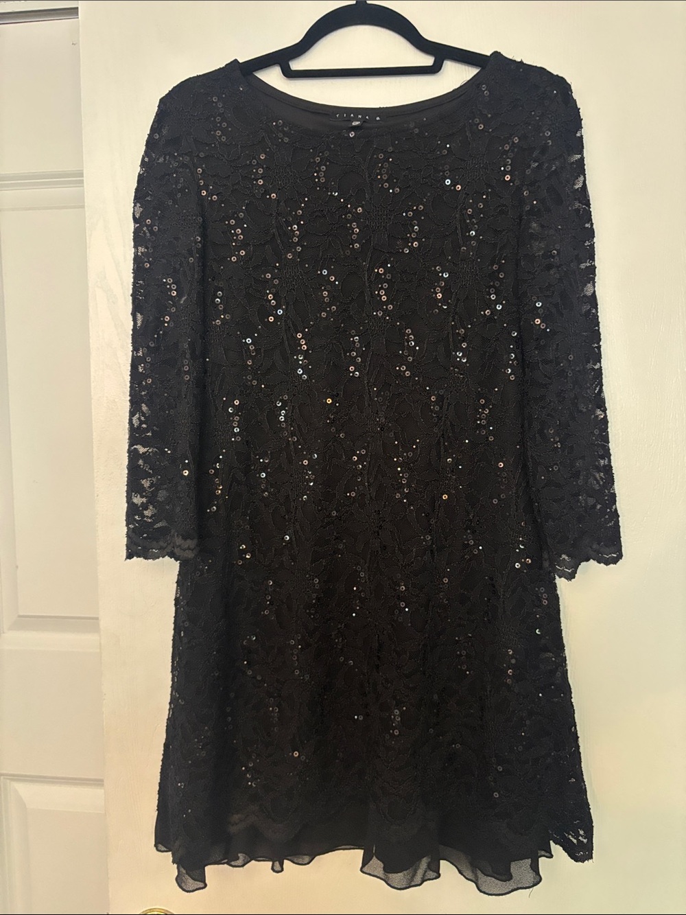 Tiana B. Black Sequin Lace Long Sleeve Dress